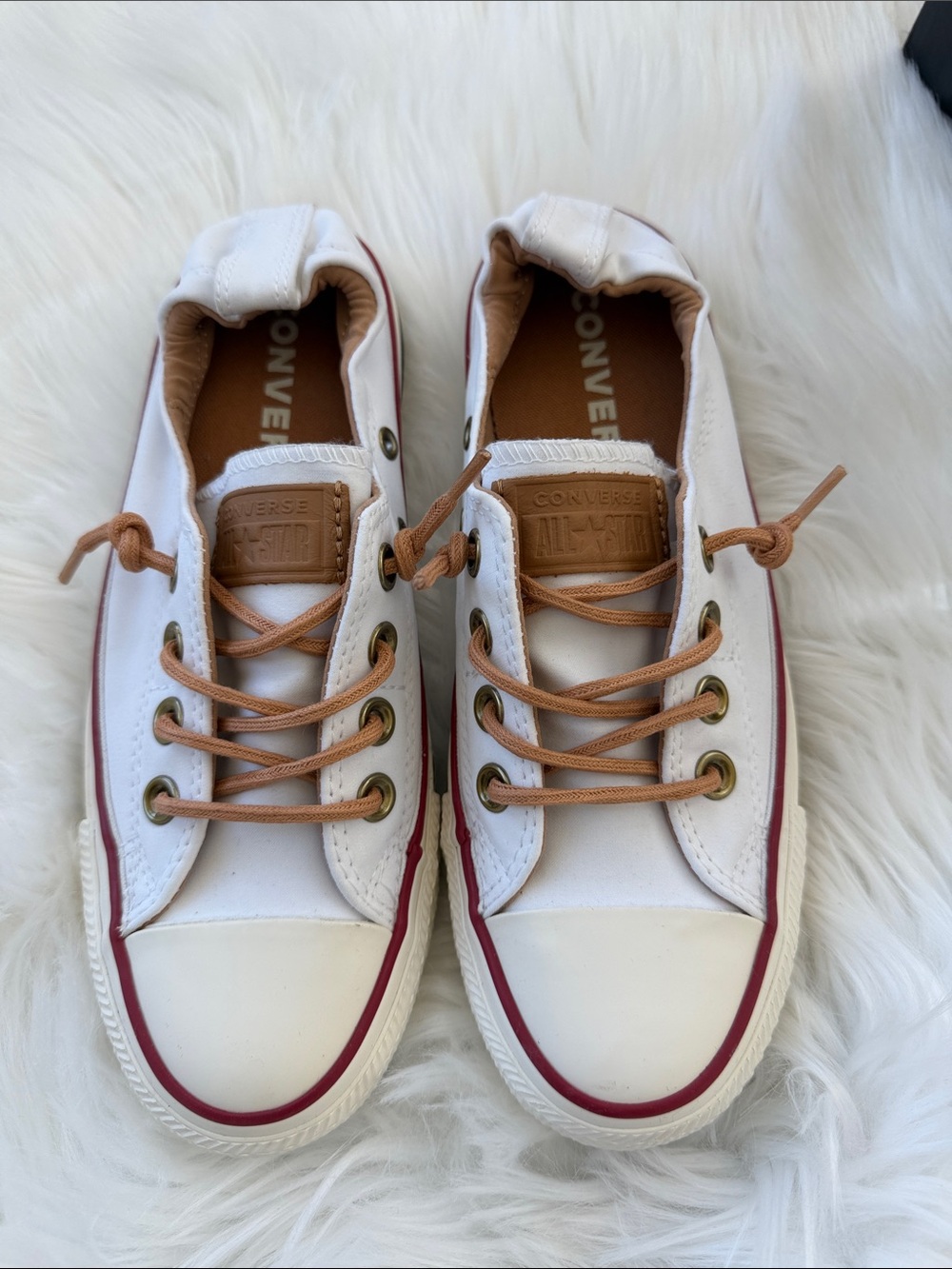 Converse White Low-Top Sneakers with Red & Navy Stripe